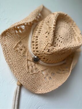 HBY Paper Straw Crochet Cowboy Hat Western Boho Sun Hat One Size